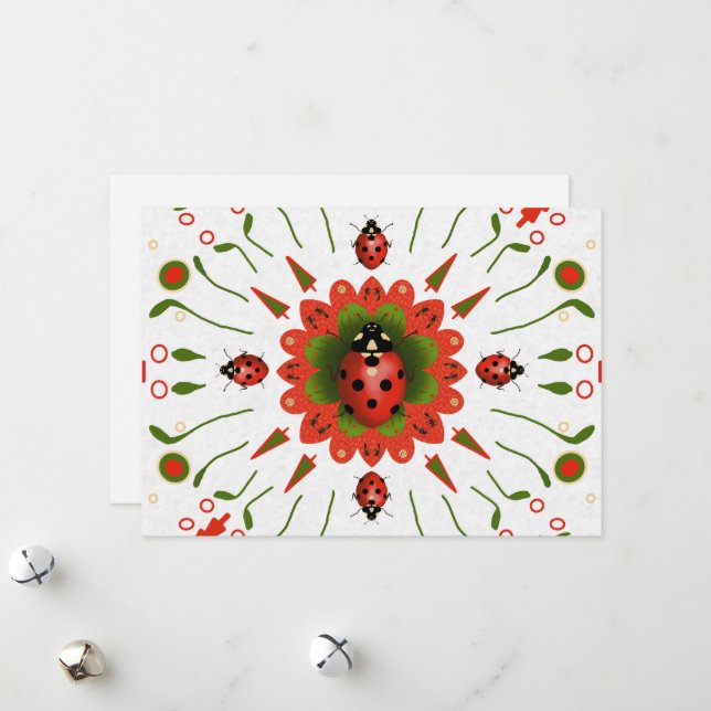 Tarjeta Festiva Ladybug Christmas Red Green White (Anverso/Reverso In Situ)