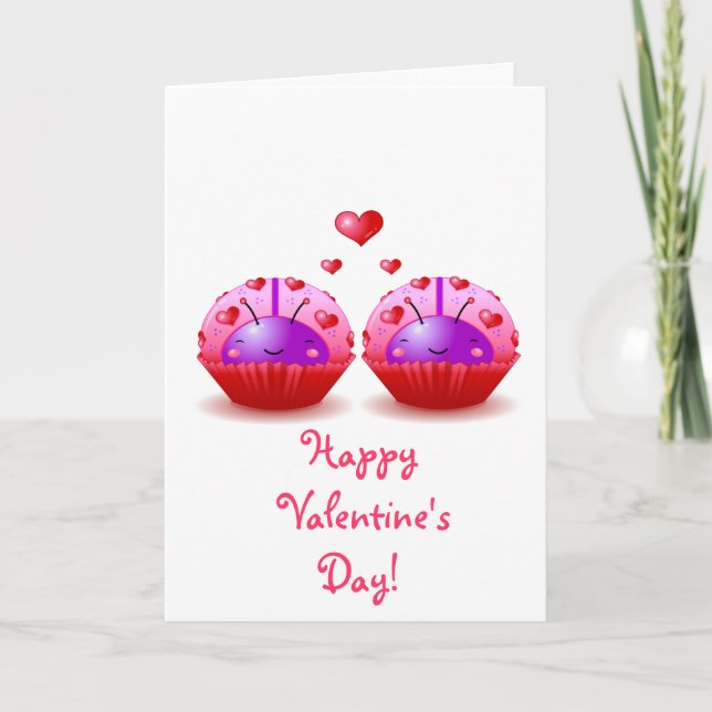 Tarjeta Festiva Ladybug Cupcake Valentine (Anverso)