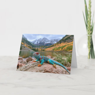 Tarjeta Festiva Lagarto de cuello tejido visita Maroon Bells