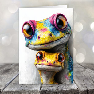 Tarjeta Festiva Lagartos Geckos Coloridos Día del Padre