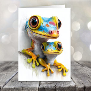 Tarjeta Festiva Lagartos Geckos Coloridos Día del Padre