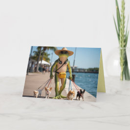 Tarjeta Festiva Lagoon Creature Walkin' the Dog Card
