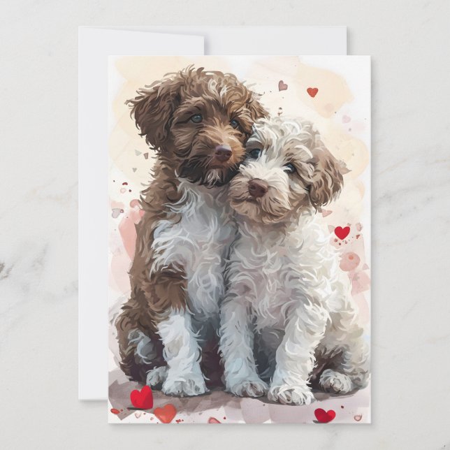 Tarjeta Festiva Lagotto Romagnolo día de San Valentín (Anverso)