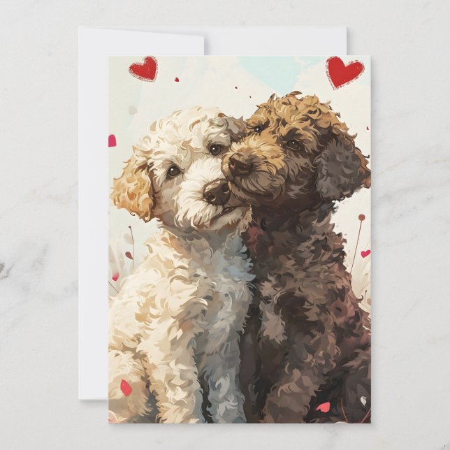 Tarjeta Festiva Lagotto romagnolo día de San Valentín  (Anverso)