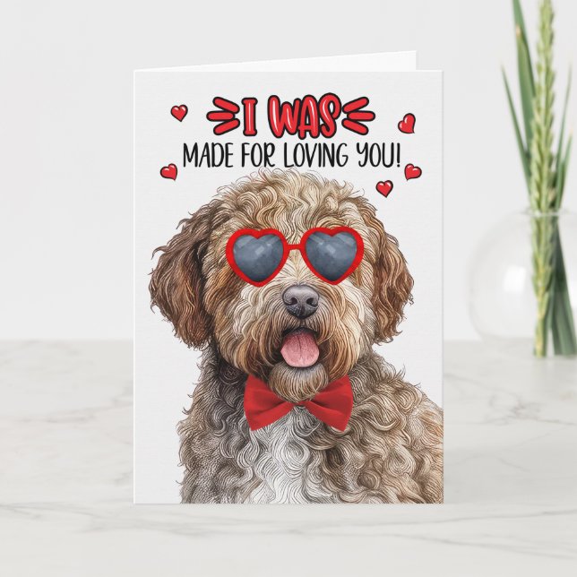 Tarjeta Festiva Lagotto Romagnolo hecho para amarte San Valentín (Anverso)