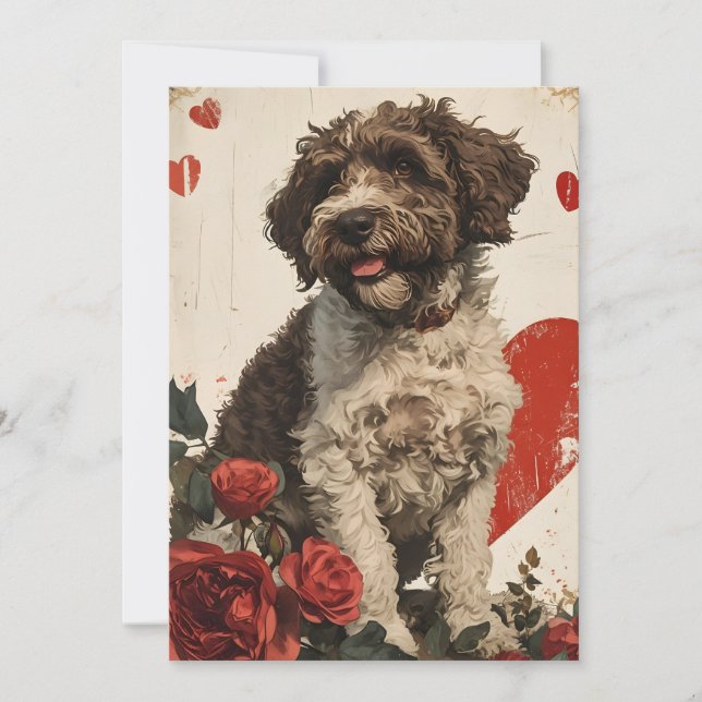 Tarjeta Festiva Lagotto Romagnolo Vintage Día de San Valentín  (Anverso)