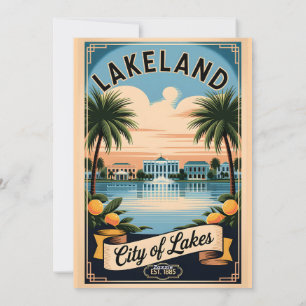 Tarjeta Festiva Lakeland Antiguo Florida Ciudad de los Lagos Retro