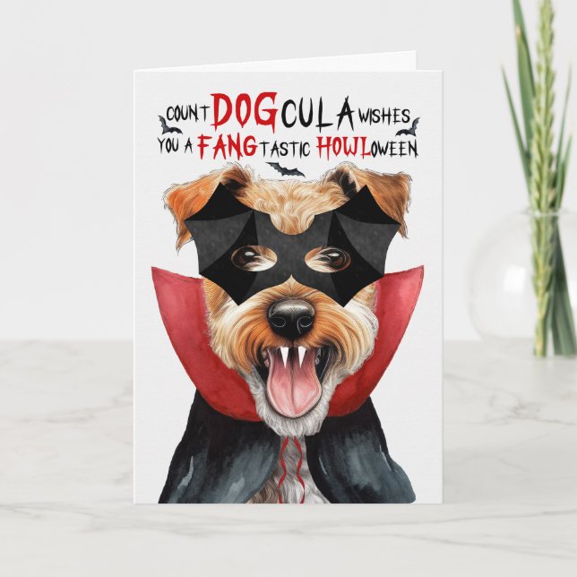 Tarjeta Festiva Lakeland Terrier Dog Funny Count DOGcula Halloween (Anverso)