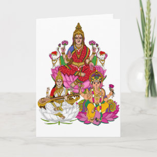 Tarjeta Festiva Lakshmi Saraswati Ganesha
