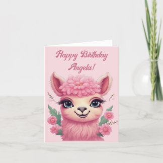 Tarjeta Festiva Lama, bebé sonriente rosa