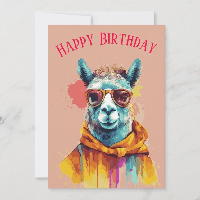 Tarjeta Festiva Lama Love & Laughter Birthday (Anverso)