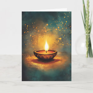 Tarjeta Festiva Lámpara Diwali Luz Azul