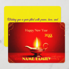 Tarjeta Festiva Lámpara Diya Tradicional – Feliz Año Nuevo Elegant