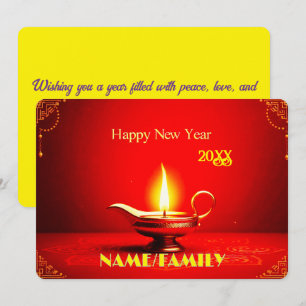 Tarjeta Festiva Lámpara Diya Tradicional – Feliz Año Nuevo Elegant