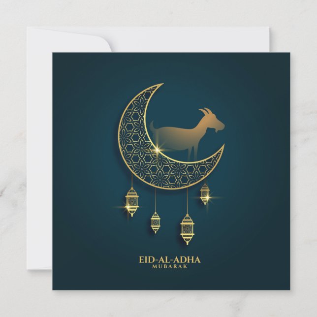 Tarjeta Festiva Lámpara tradicional de media luna de cabra de Eid  (Anverso)