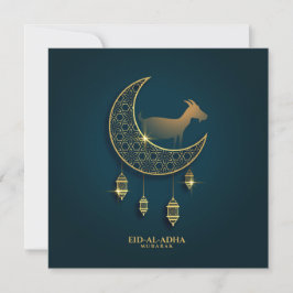Tarjeta Festiva Lámpara tradicional de media luna de cabra de Eid 