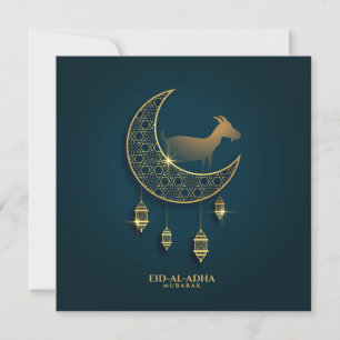 Tarjeta Festiva Lámpara tradicional de media luna de cabra de Eid
