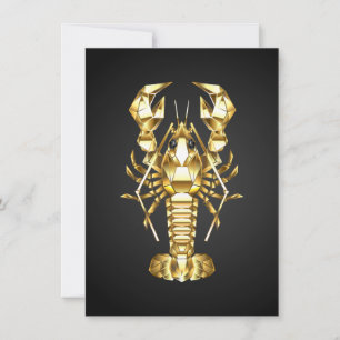 Tarjeta Festiva Langosta de bogavante poligonal dorada sobre negro