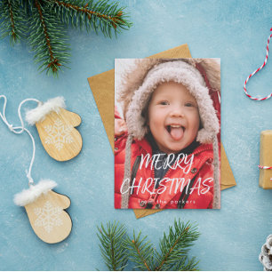 Tarjeta Festiva Large Photo Brush Script Merry Christmas