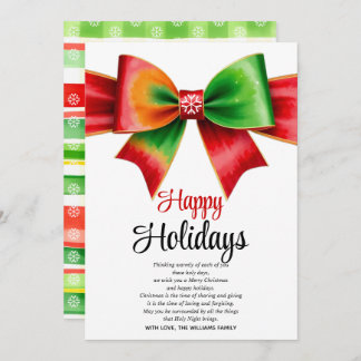 Tarjeta Festiva Large red, green bow and stripes Christmas 