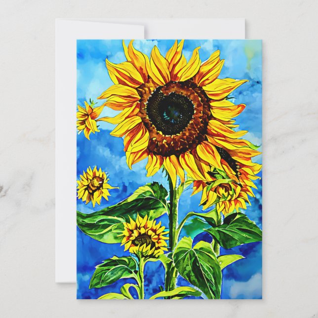 Tarjeta Festiva Large Sunflowers Watercolor nature painting   (Anverso)