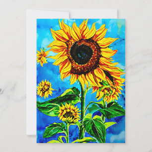 Tarjeta Festiva Large Sunflowers Watercolor nature painting  