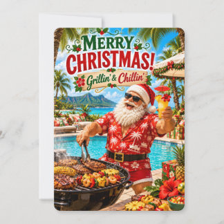 Tarjeta Festiva Las alegres aventuras de Santa | Asando y relajánd