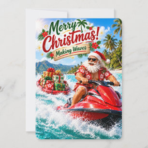 Tarjeta Festiva Las alegres aventuras de Santa   Haciendo olas
