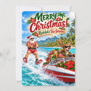 Tarjeta Festiva Las alegres aventuras de Santa   Servicio de remol