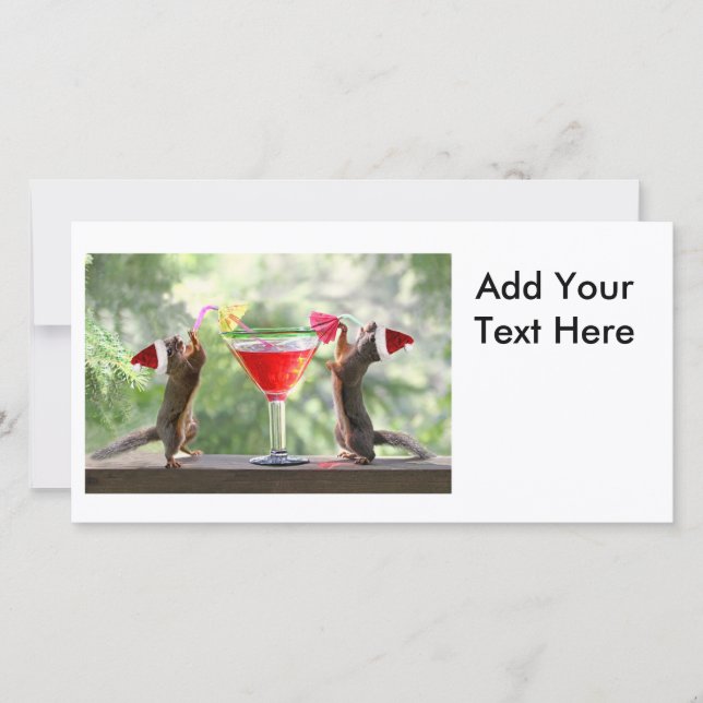 Tarjeta Festiva Las ardillas de Santa se toman un cóctel (Anverso)