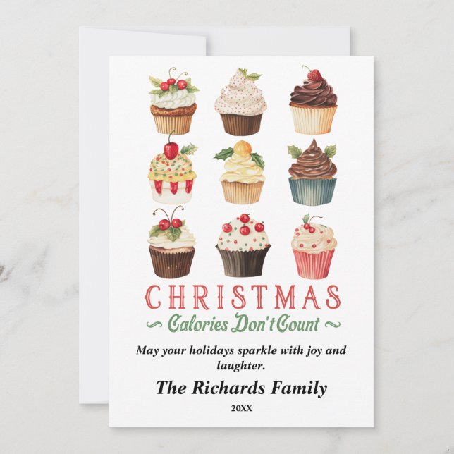 Tarjeta Festiva Las calorías de los navidades no cuentan pasteles (Anverso)
