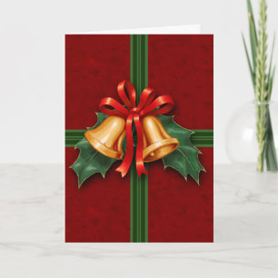 Tarjeta Festiva Las campanas de los navidades y Holly deja la roja