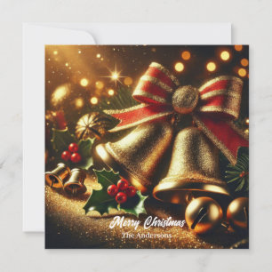 Tarjeta Festiva Las campanas y decoraciones de los Navidades dorad