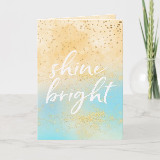 Tarjeta Festiva Las estrellas del tinte amarillo Aqua Shine Bright (Anverso)