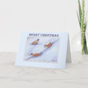 Tarjeta Festiva Las Felices Navidad, Corgi persiguen el