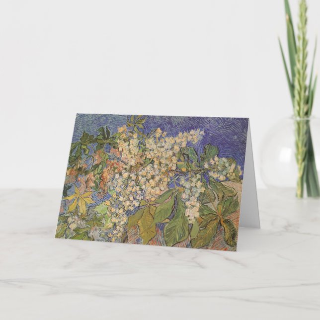 Tarjeta Festiva Las florecientes ramas de castaño de Van Gogh (Anverso)