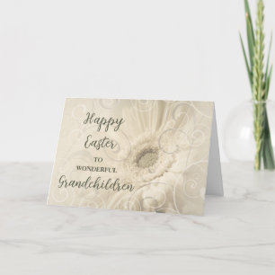 Tarjeta Festiva Las flores blancas y los nietos felices pascuas