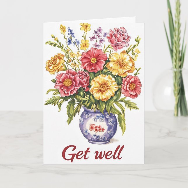 Tarjeta Festiva Las flores de Bouquet retro se ponen bien (Anverso)
