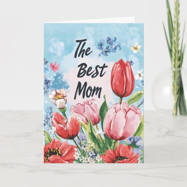 Tarjeta Festiva Las mejores flores retro de mamá (Anverso)