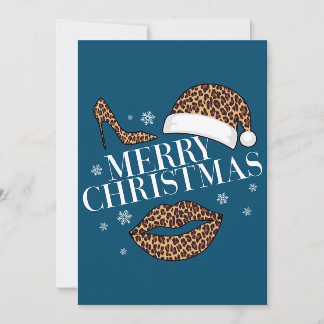 Tarjeta Festiva Las mujeres de Merry Christmas leopard print (Anverso)