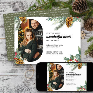 Tarjeta Festiva Las noticias más maravillosas Holly Pine Foto Emba