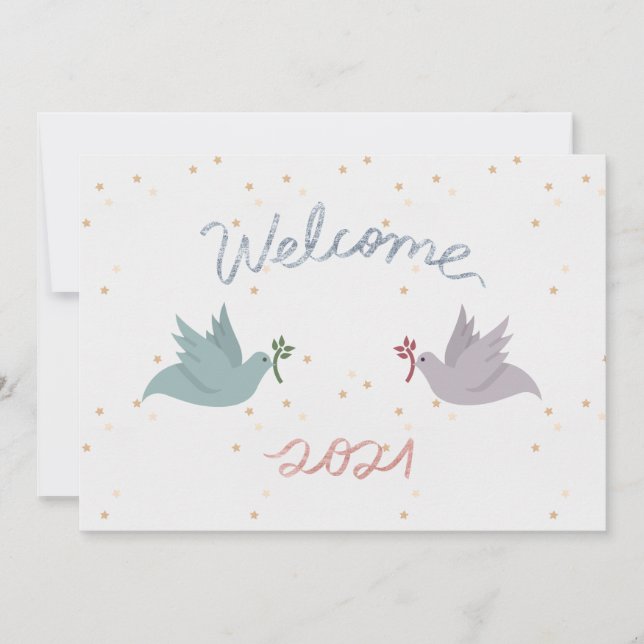 Tarjeta Festiva Las palomas de la paz de Año Nuevo se quedan estre (Anverso)