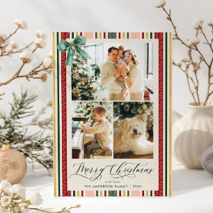Tarjeta Festiva Las rayas de época se inundan con el merry moderno