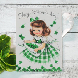 Tarjeta Festiva Lassie irlandesa retro vintage con Shamrock
