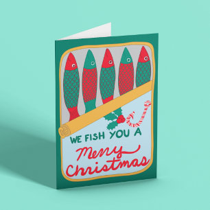 Tarjeta Festiva Lata De Sardinas Pescado Enlatado Divertida Navida
