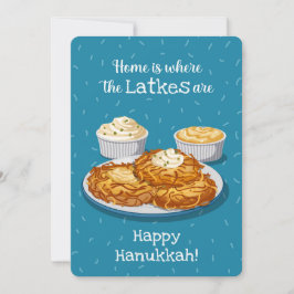 Tarjeta Festiva Latkes Creamy Applesauce Blue Hanukkah Greeting