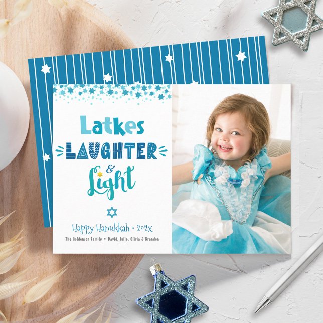 Tarjeta Festiva Latkes Laughter Light Hanukkah Photo Fun Moderno (Subido por el creador)