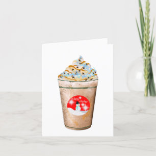 Tarjeta Festiva Latte Felices Fiestas Muñeco de Nieve Caramelo y P