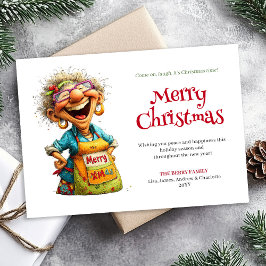Tarjeta Festiva Laughing Lady Editable Digital Christmas Greeting