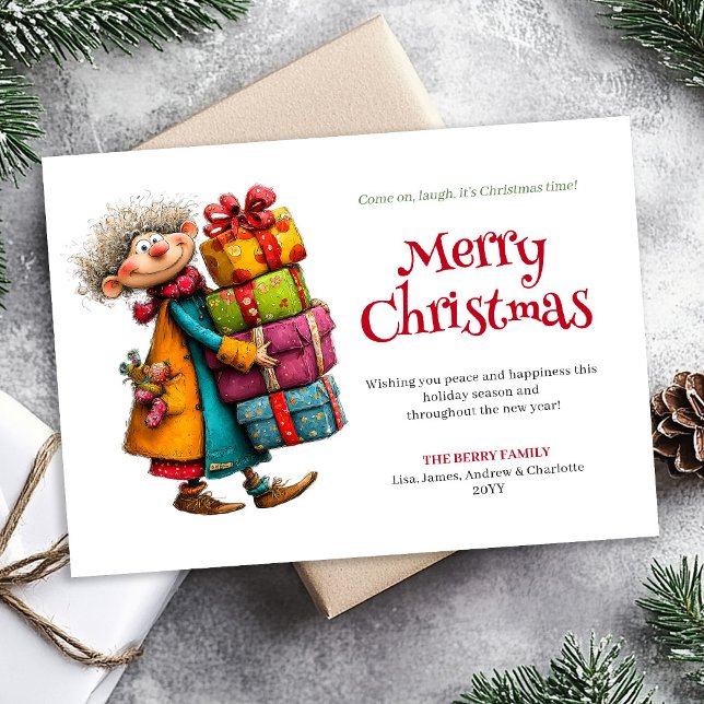 Tarjeta Festiva Laughing Lady Editable Digital Christmas Greeting (Laughing Lady Editable Digital Christmas Greeting)